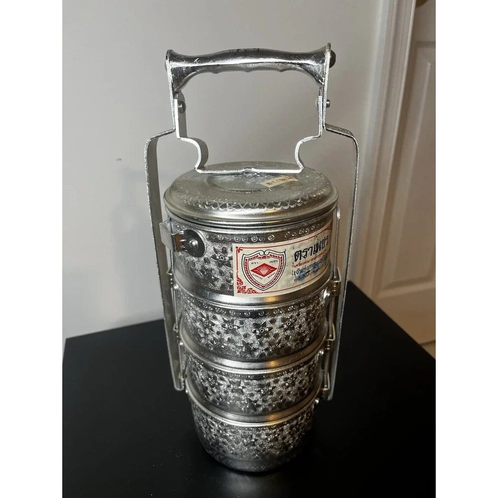 1x 14 cm Thai Vintage Tiffin Lunch Box Aluminum Bento Food Carrier Floral Desig